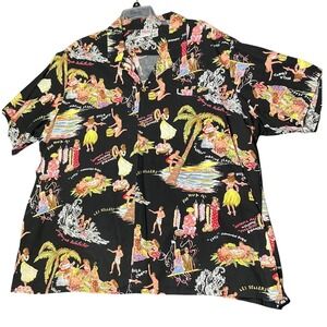 Barefoot in Paradise Mens 5XL Hawaiian Luau Print Shirt Black Cotton Rayon USA